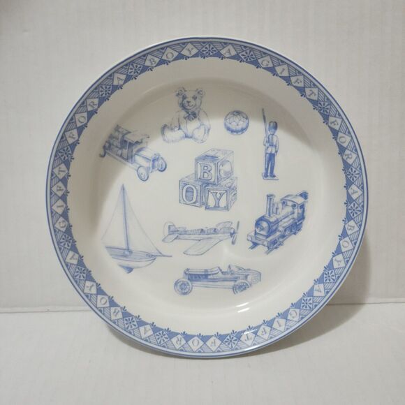Queen's Porcelain Plate and Bowl Set for Boys White Blue Boys' Toys Pattern - Picture 4 of 5